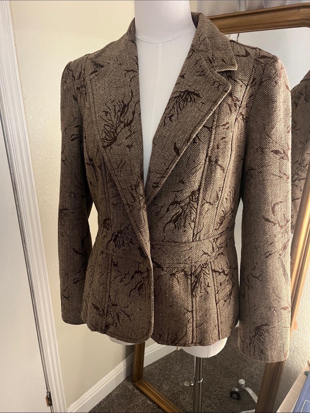 Coldwater Creek Brown Floral-Patterned Blazer Autumnal